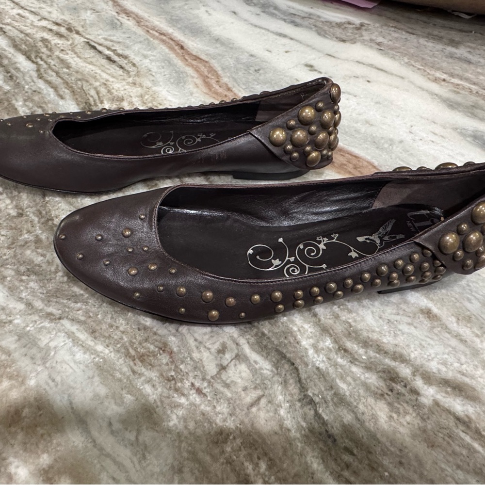 Tibi New York "Hedy" Studded Leather Ballet Flats - Brown - Size 8 - Picture 2 of 9